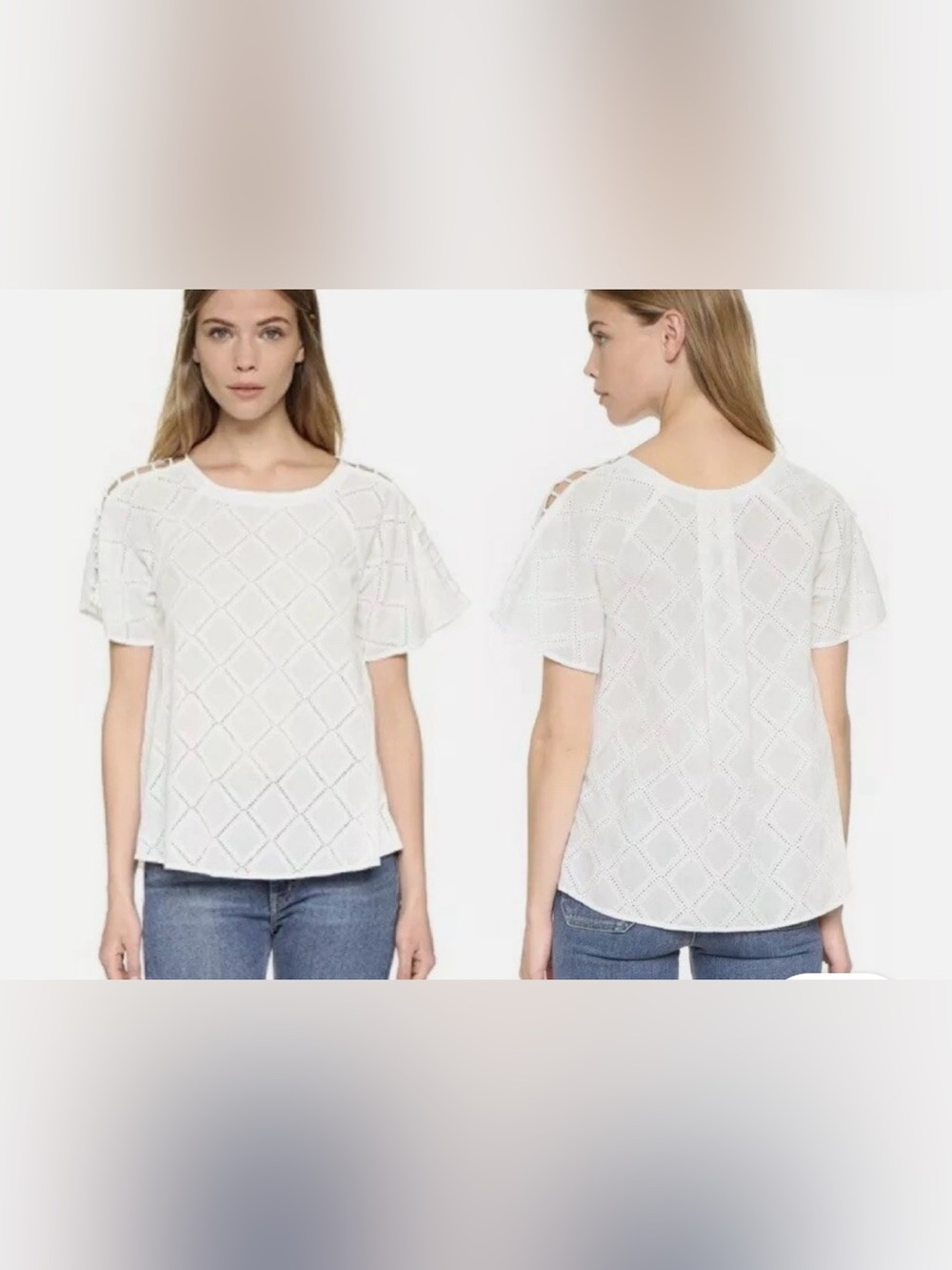 Madewell White Embroidered Lattice Eyelet Short-Sleeve Top - 100% cotton